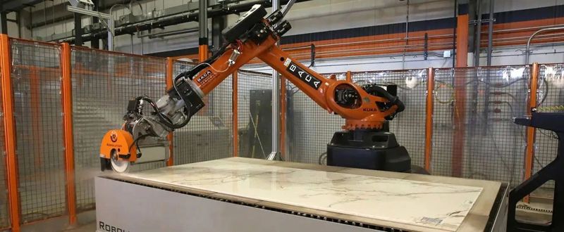 CNC saw cutting a countertop slab in our fabrication shop